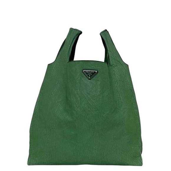 Prada Handbags - Prada Tote Bag Initial Patch Green Large Leather Nappaleather